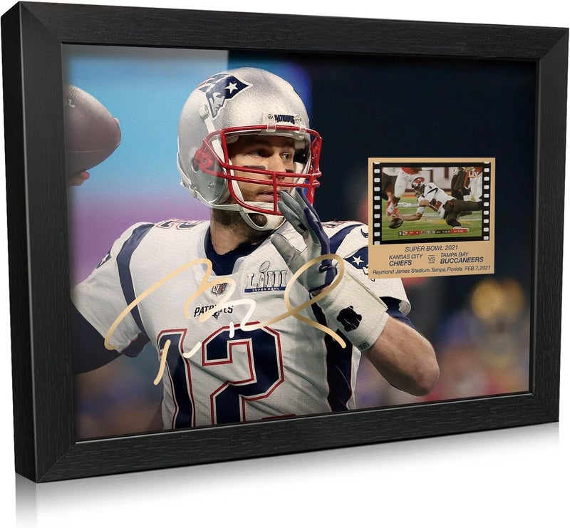 ORIMAMI Sport Fans Gifts - Signed Tom Brady Wooden Framed Photo Art Decor with 1x35mm Memorabilia Film Display,Cool Collectible Gifts for Football Fans - 8x6 Inches - Image 1